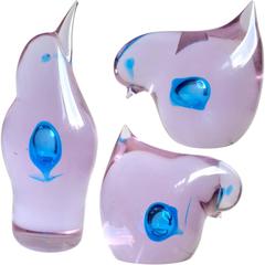 Cenedese Murano Alexandrite Purple Blue Hearts Italian Art Glass Birds