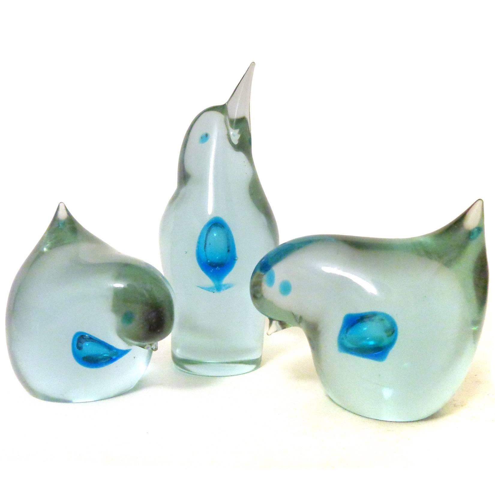 Mid-Century Modern Cenedese Murano Alexandrite Purple Blue Hearts Italian Art Glass Birds