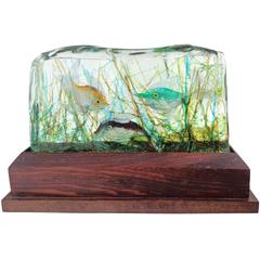 Cenedese Murano Three Fish Italian Art Glass Aquarium Block on Lighted Base 3