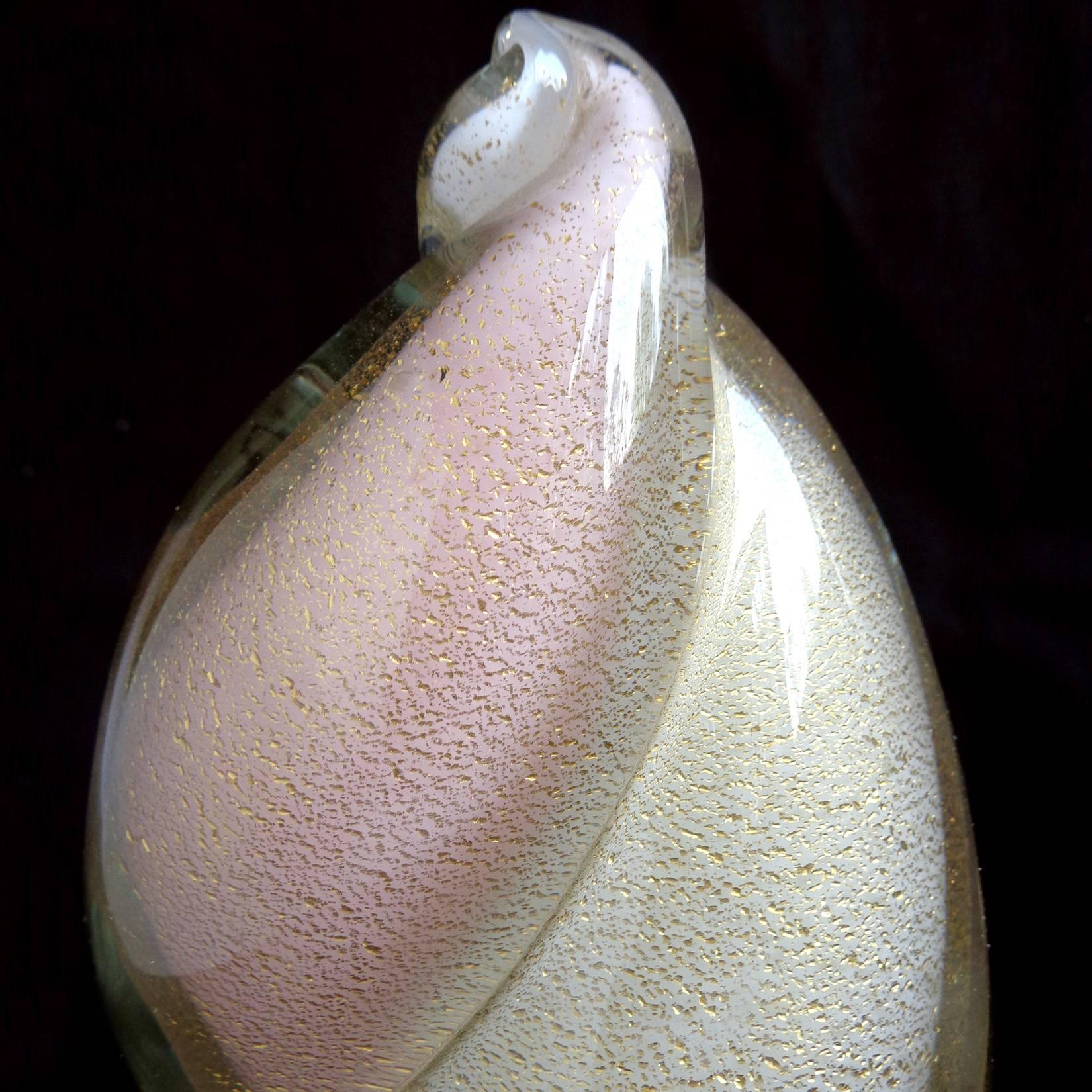 Space Age Alfredo Barbini Murano Pink, White, Gold Flame Italian Art Glass Bookends