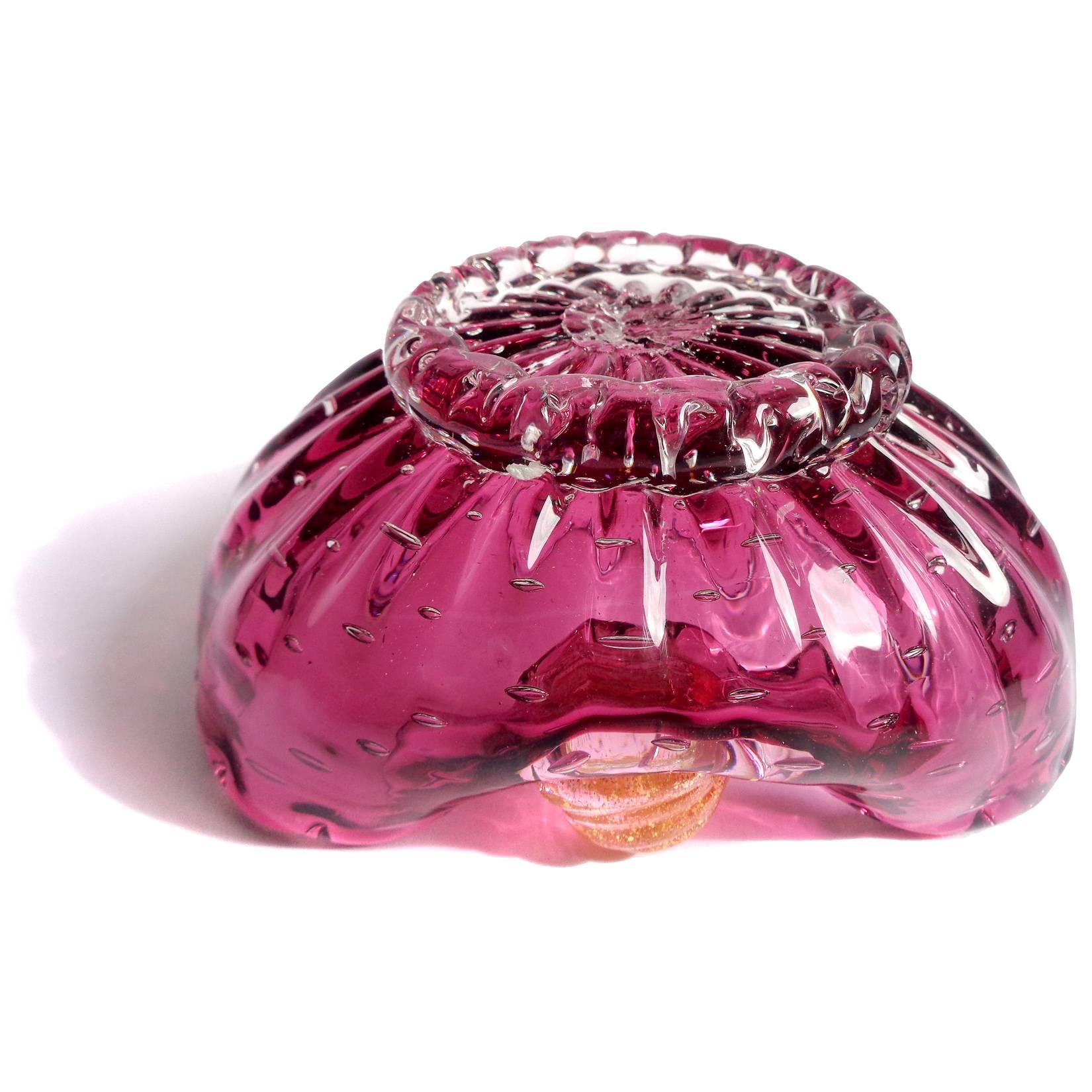 Hand-Crafted Murano Amethyst Pink, Gold, Bubbles Italian Art Glass Decorative Bowls