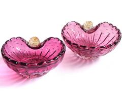 Murano Amethyst Pink, Gold, Bubbles Italian Art Glass Decorative Bowls
