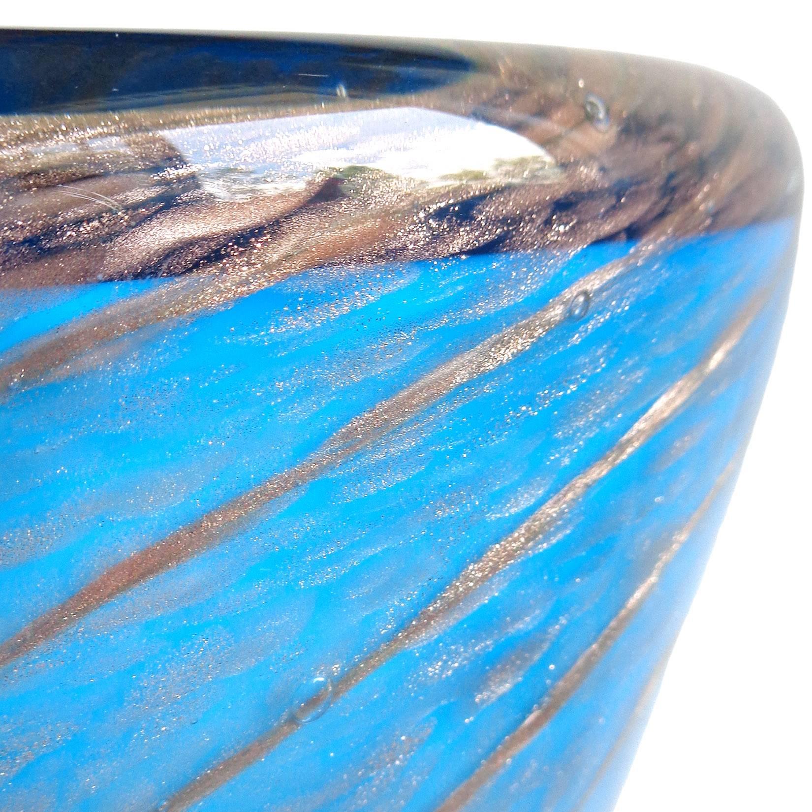 Space Age Fratelli Toso Murano Blue Aventurine Swirl Italian Art Glass Bowl