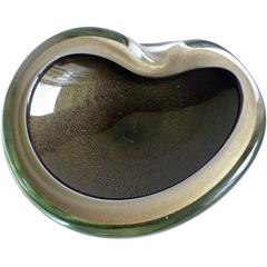 Alfredo Barbini Murano Black Gray Gold Flecks Italian Art Glass Bowl