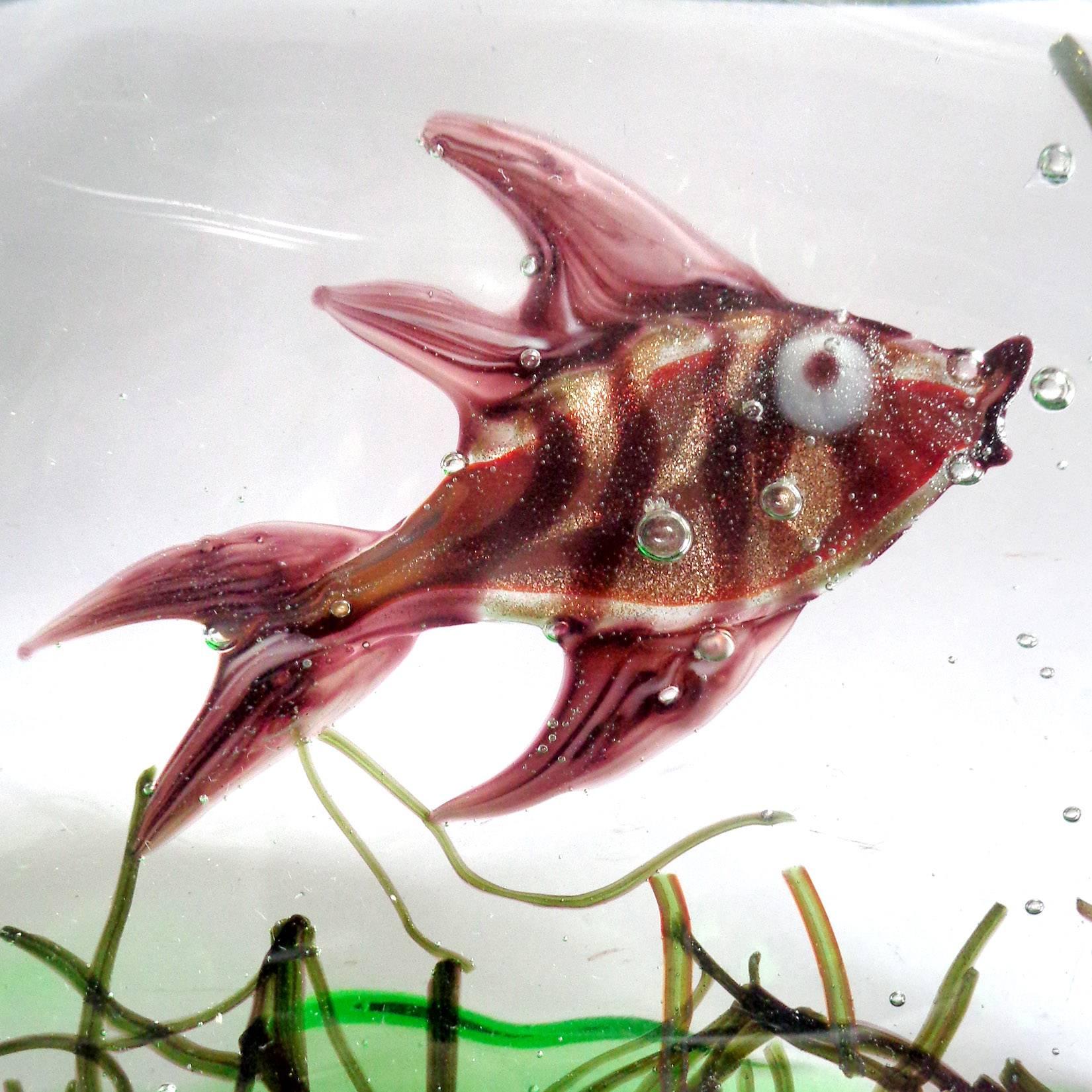 Hand-Crafted Murano Copper Aventurine Fish Italian Art Glass Aquarium Paperweight Sculpture