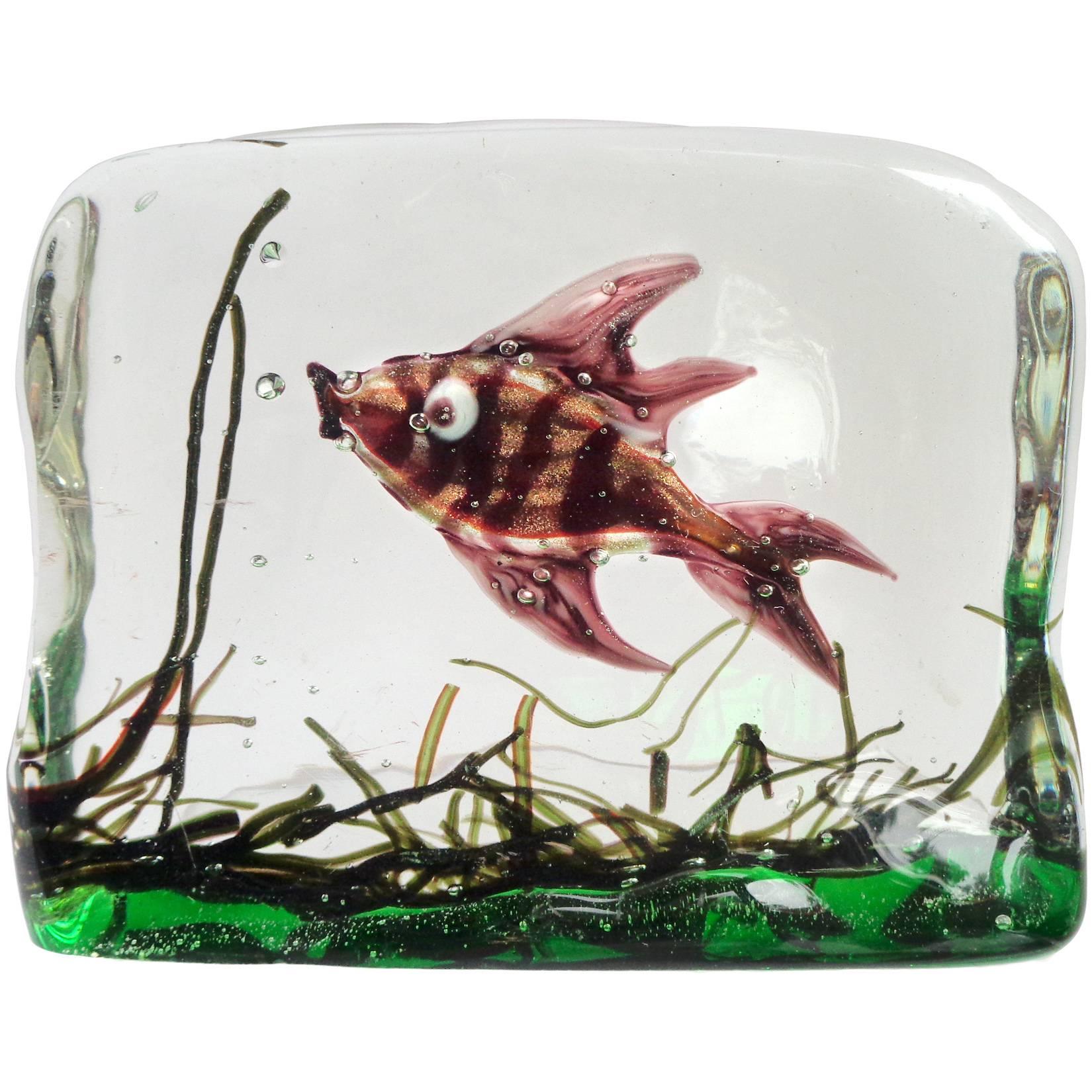 Murano Copper Aventurine Fish Italian Art Glass Aquarium Paperweight Sculpture
