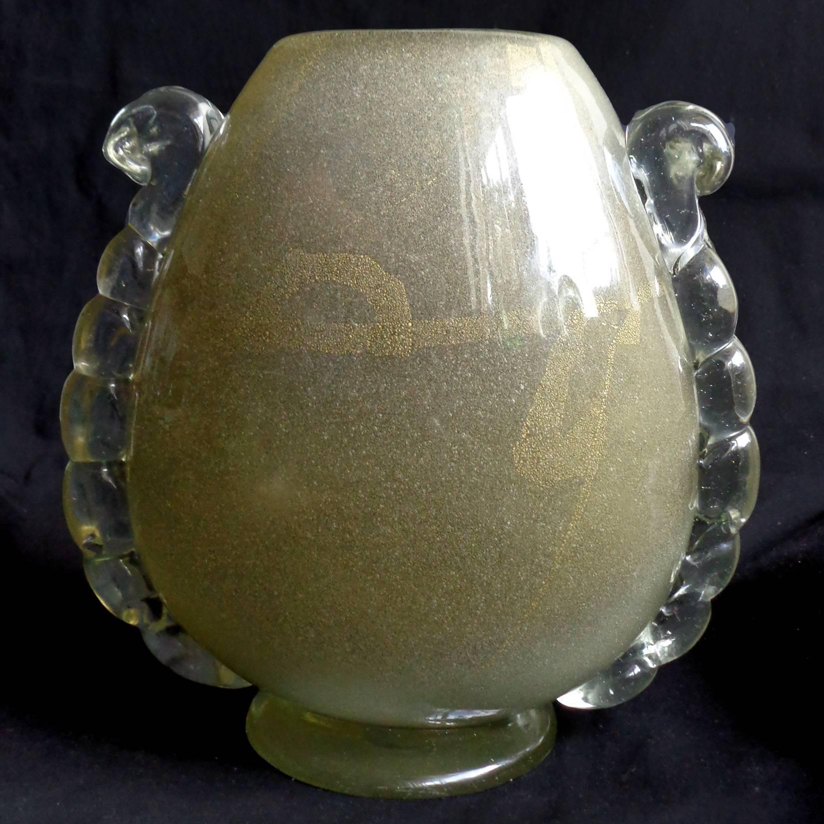 Flavio Poli Seguso Vetri D' Arte Murano 1930s Italian Art Glass Flower Vase In Excellent Condition In Kissimmee, FL