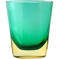 Flavio Poli Murano Sommerso Yellow Green Italian Art Glass Flower Vase 6