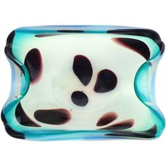 Murano Blue Opalescent Italian Art Glass Decorative Bowl