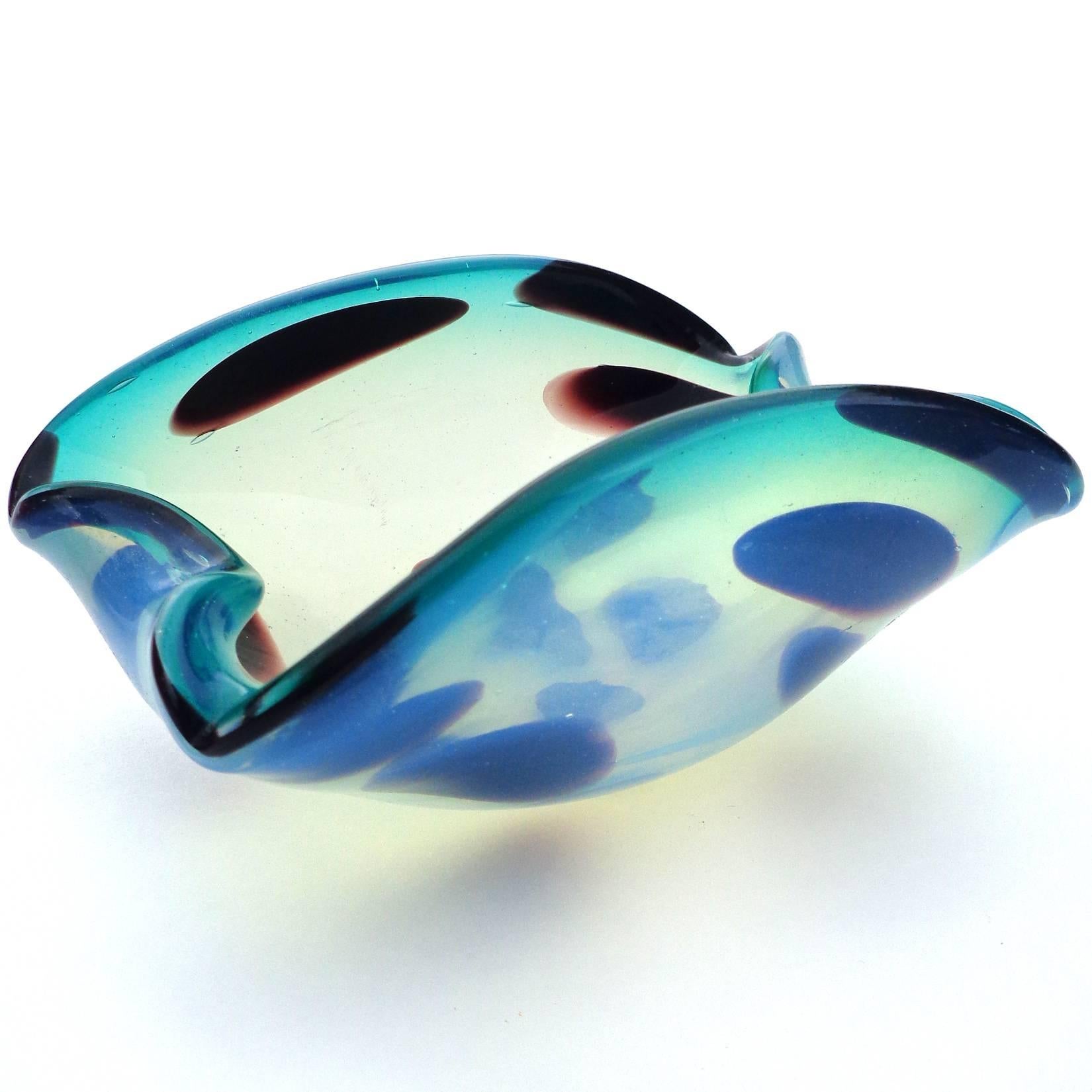 Hand-Crafted Murano Blue Opalescent Italian Art Glass Decorative Bowl
