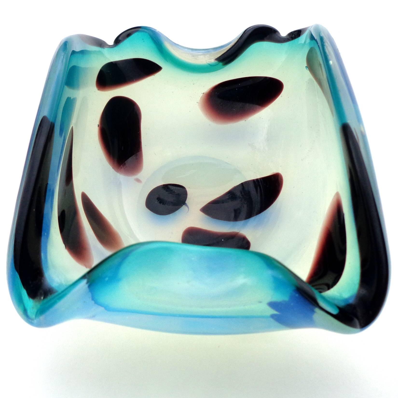 Mid-Century Modern Murano Blue Opalescent Italian Art Glass Decorative Bowl
