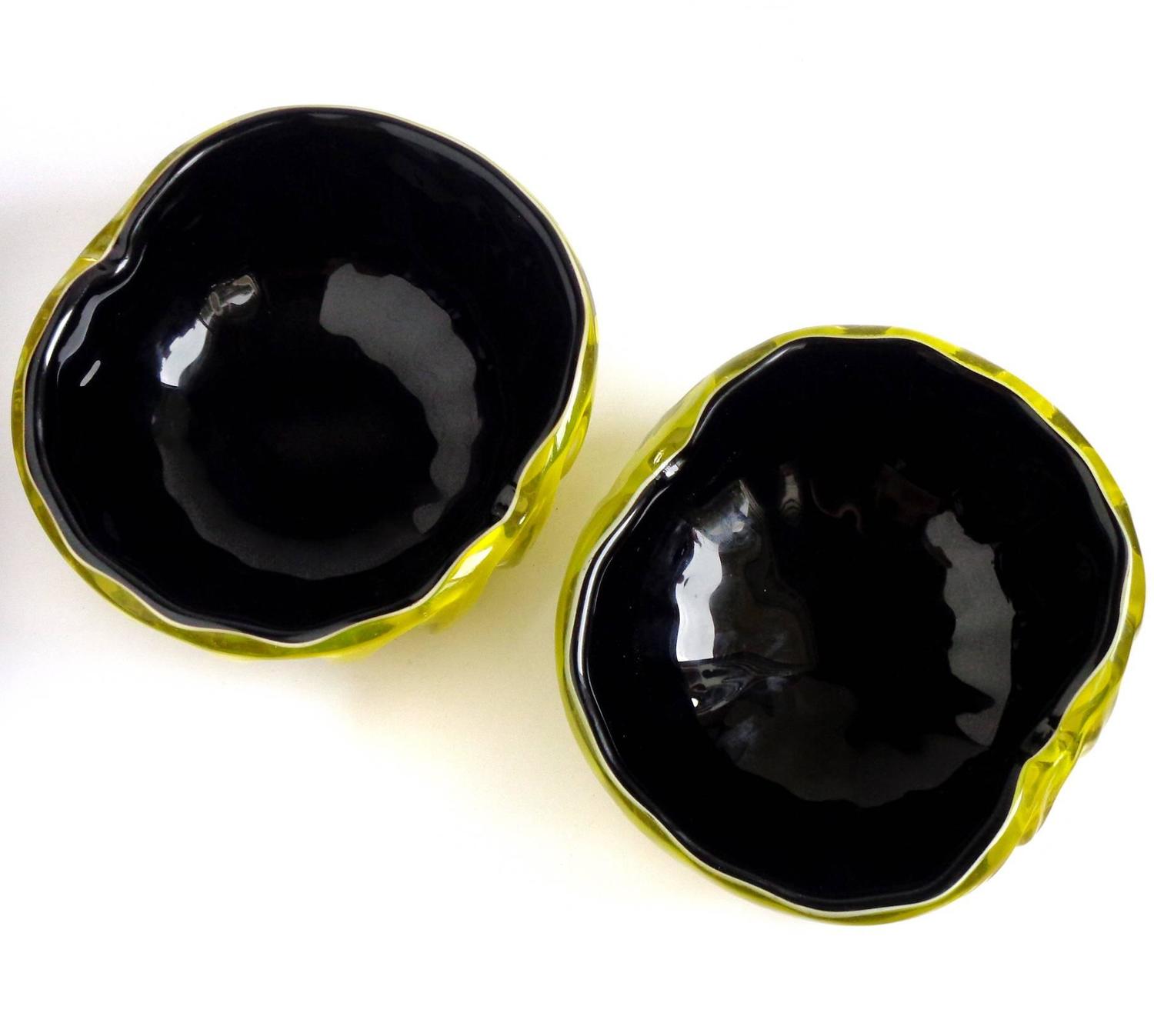 Murano Bright Yellow over Black Italian Art Glass Decorative Bowls For Sale at 1stdibs