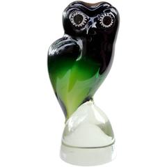 Salviati Murano Green Murrine Eyes Italian Art Glass Owl Bird Sculpture