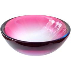 Murano Sommerso Purple Blue Rim Italian Art Glass Bowl 9