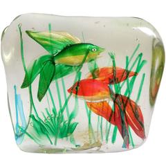 Murano Fancy Red and Green Gold Fish Italian Art Glass Aquarium Sculpture 5
