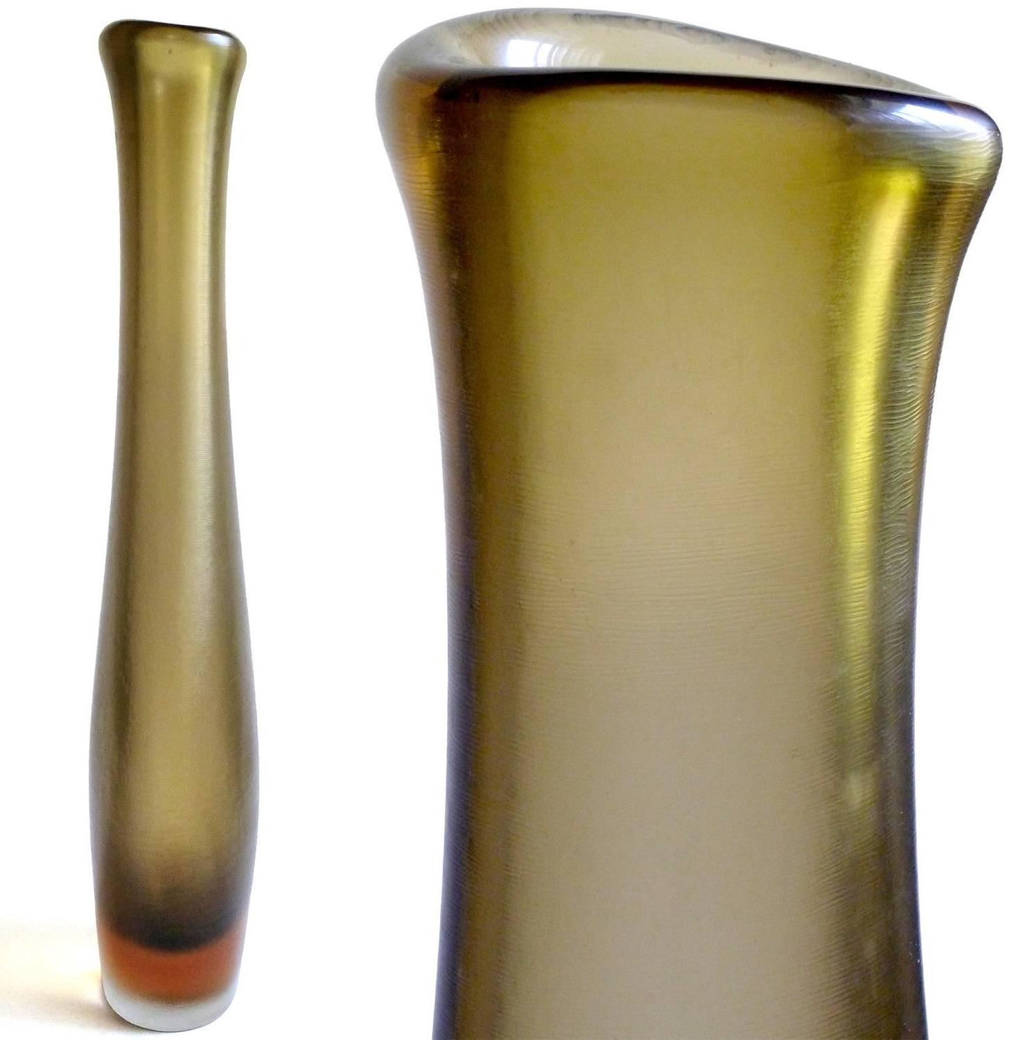 Paolo Venini Murano Inciso Textured Sculptural Italian Art Glass Vase