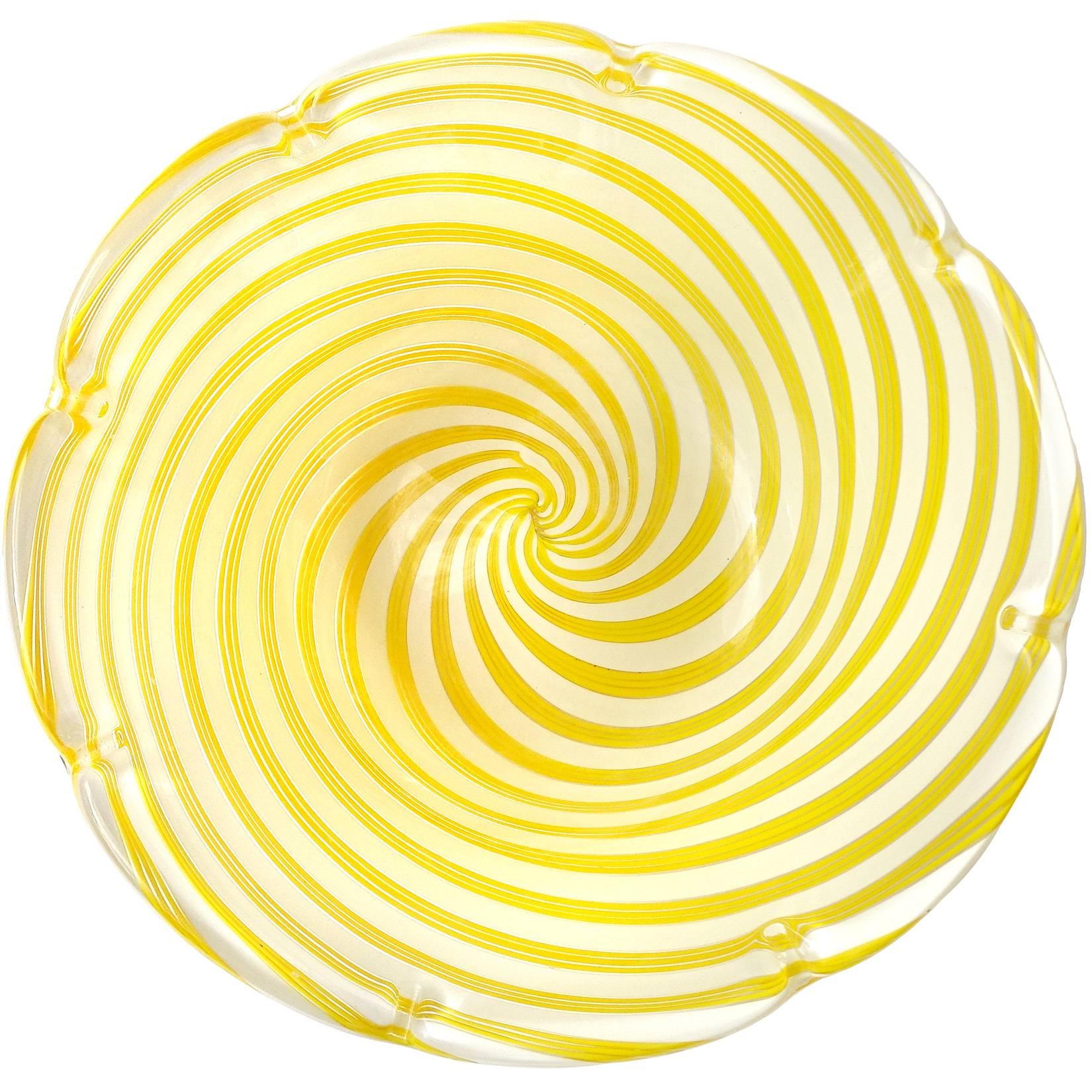 Dino Martens Aureliano Toso Murano Yellow White Italian Art Glass Bowl