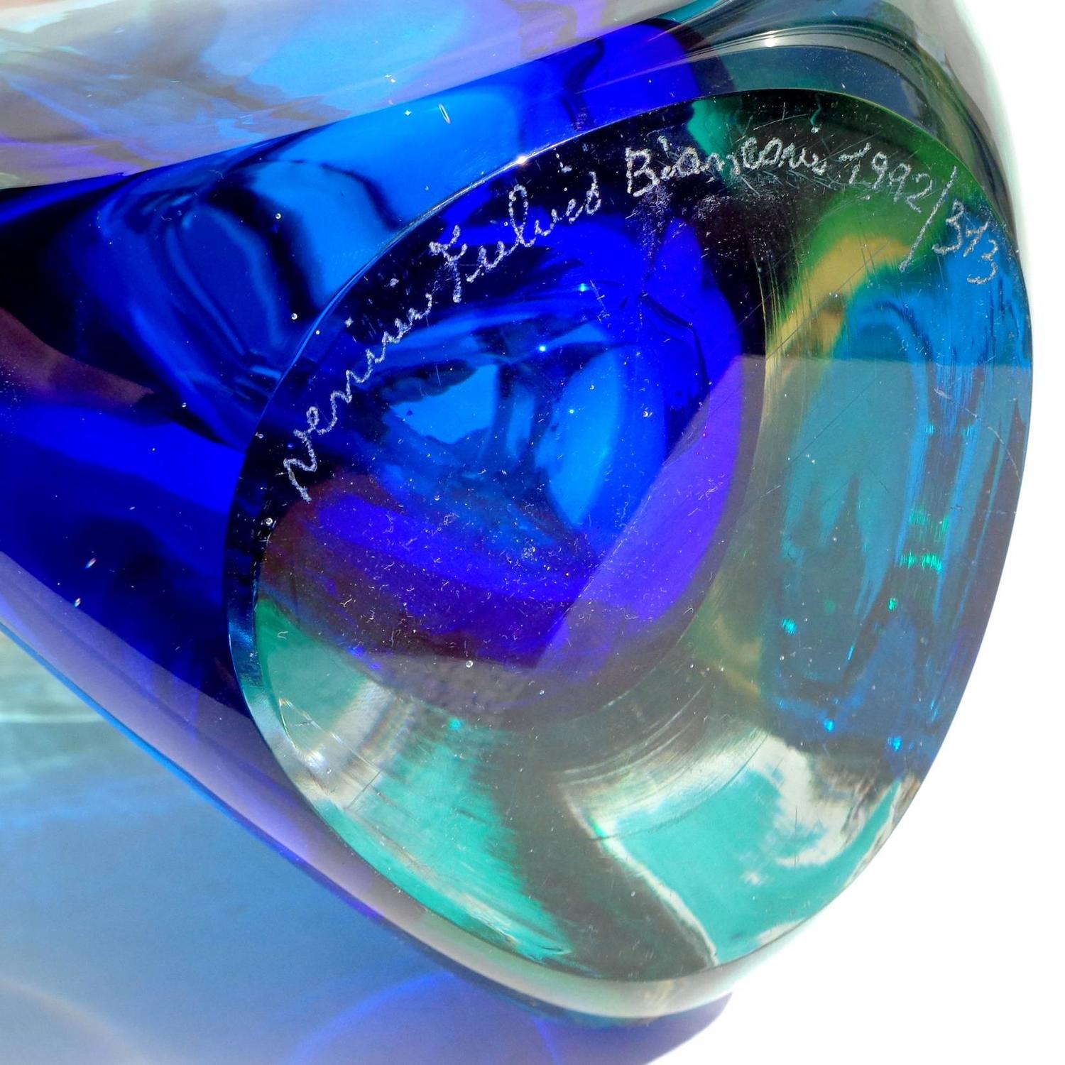 Fulvio Bianconi Venini Murano Signed Sommerso Italian Art Glass Flower