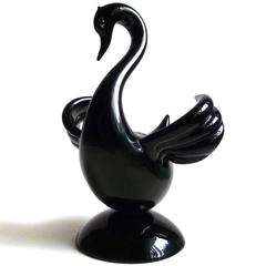 Archimede Seguso Murano Black Swan Bird Italian Art Glass Sculpture
