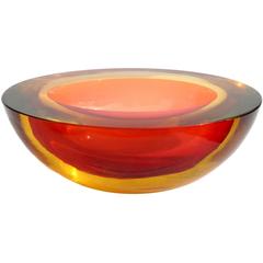 Vintage Seguso Vetri d'Arte Murano Sommerso Peach Orange Italian Art Glass Bowl