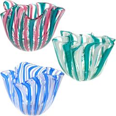 Venini Murano Filigrana Stripes Italian Art Glass Fazzoletto Vases 9
