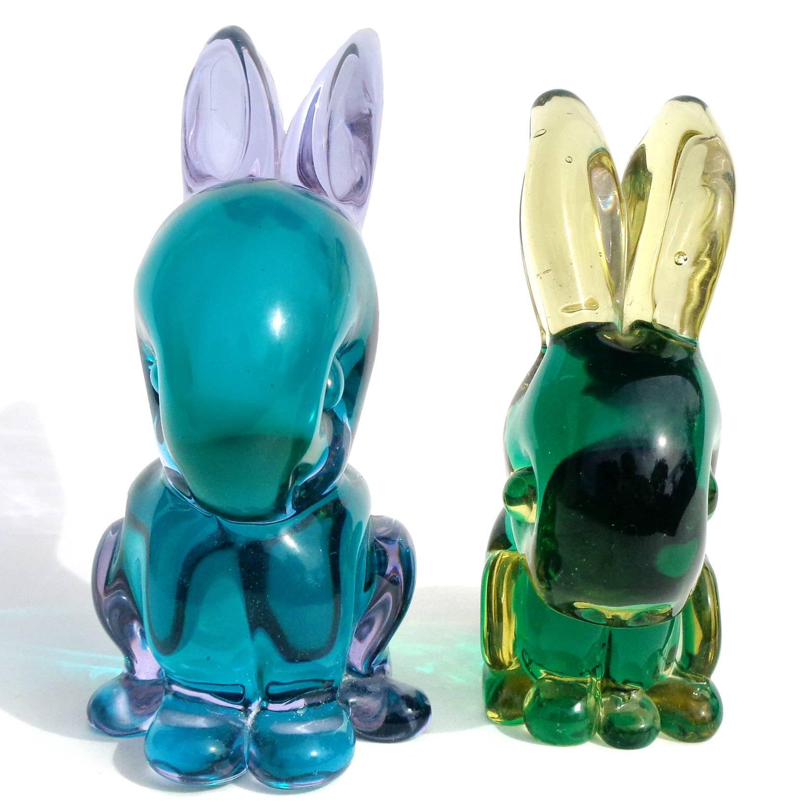 Art Deco Seguso Vetri d'Arte Murano Sommerso Italian Art Glass Bunny Rabbit Figures