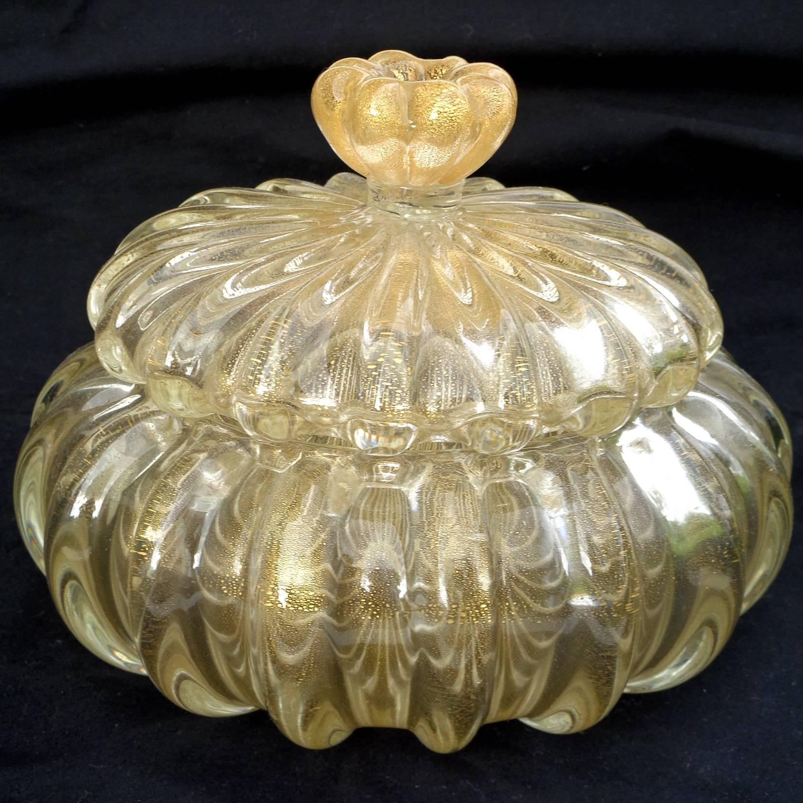 Mid-Century Modern Seguso Murano Gold Flecks Italian Art Glass Vanity Powder Box