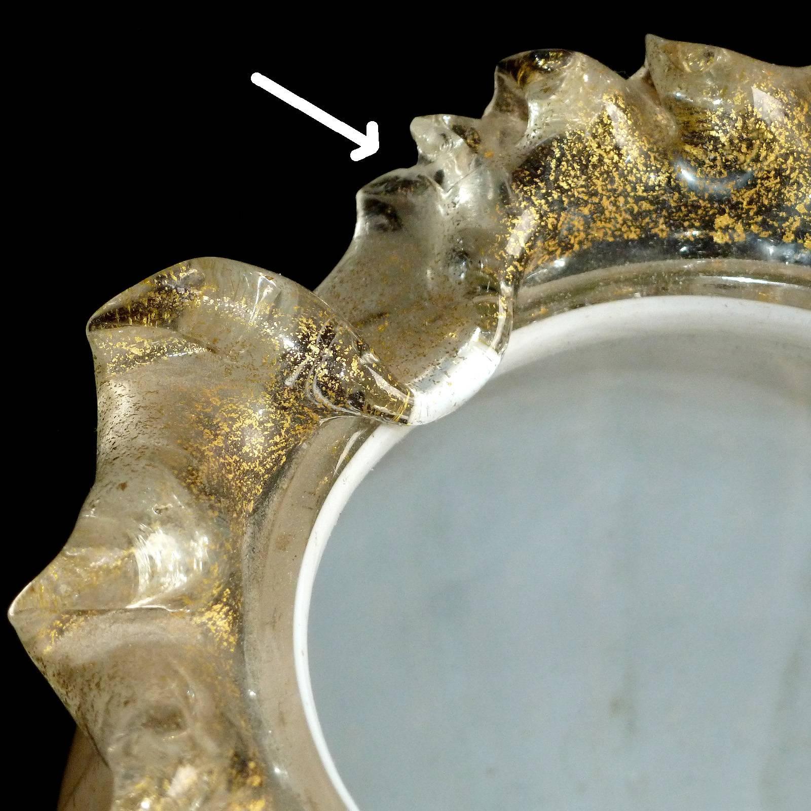Murano White Gold Flecks Italian Art Glass, Marble, Brass Cherub Torch Lamps 2