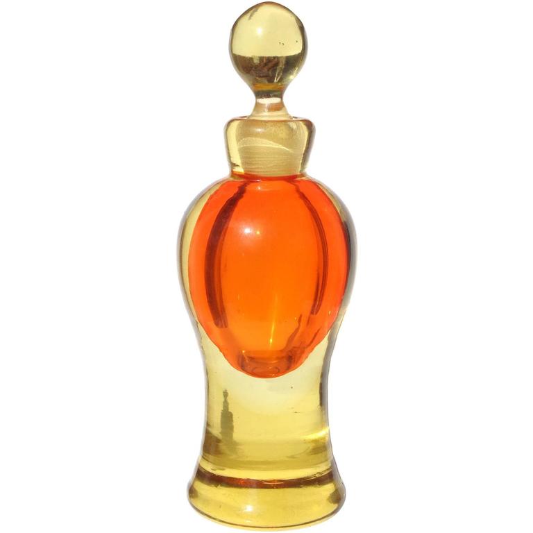 Seguso Murano Sommerso Orange Yellow Italian Art Glass Perfume Bottle ...