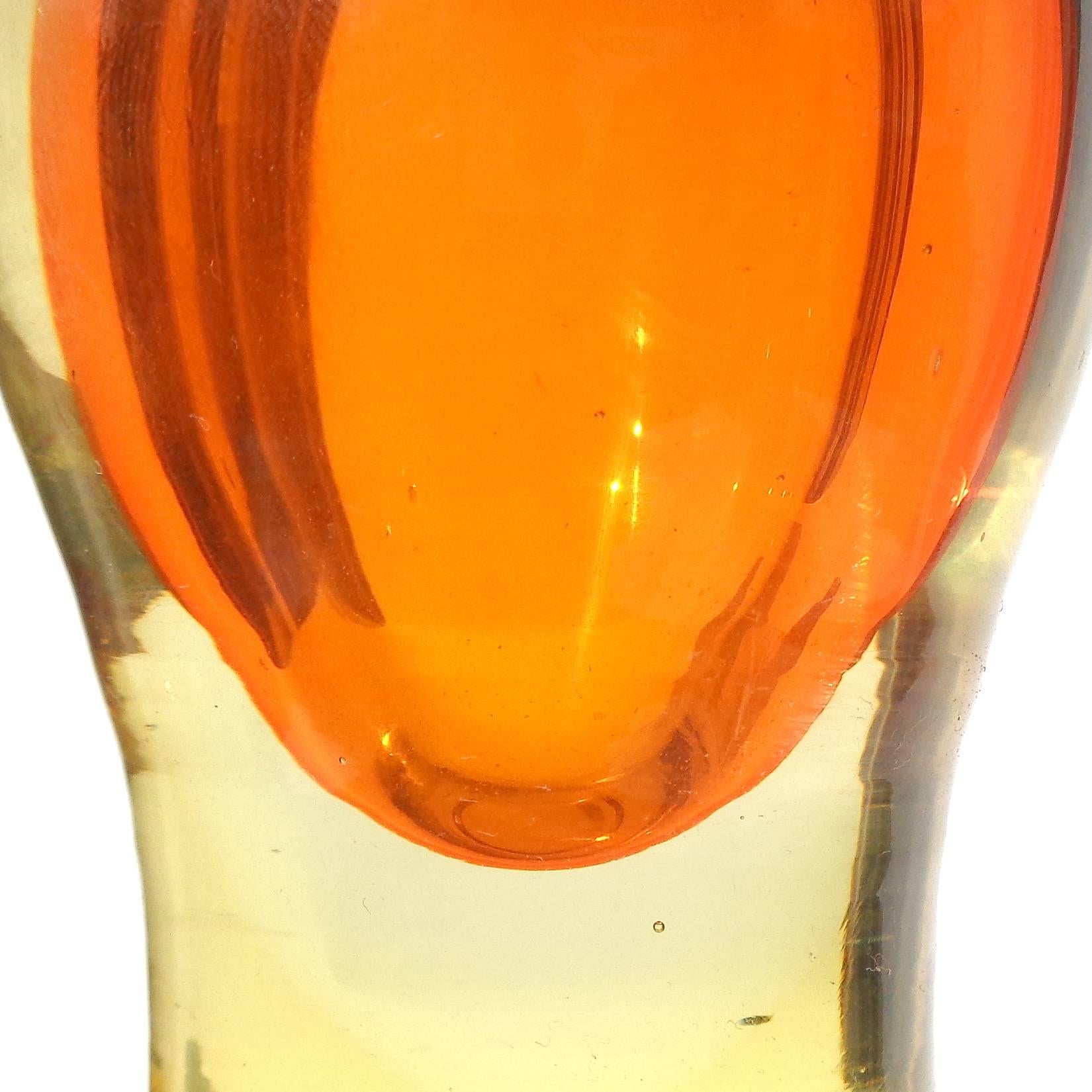 Mid-Century Modern Seguso Murano Sommerso Orange Yellow Italian Art Glass Perfume Bottle