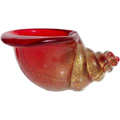 Seguso Vetri d'Arte Murano Red Gold Flecks Italian Art Glass Seashells 2