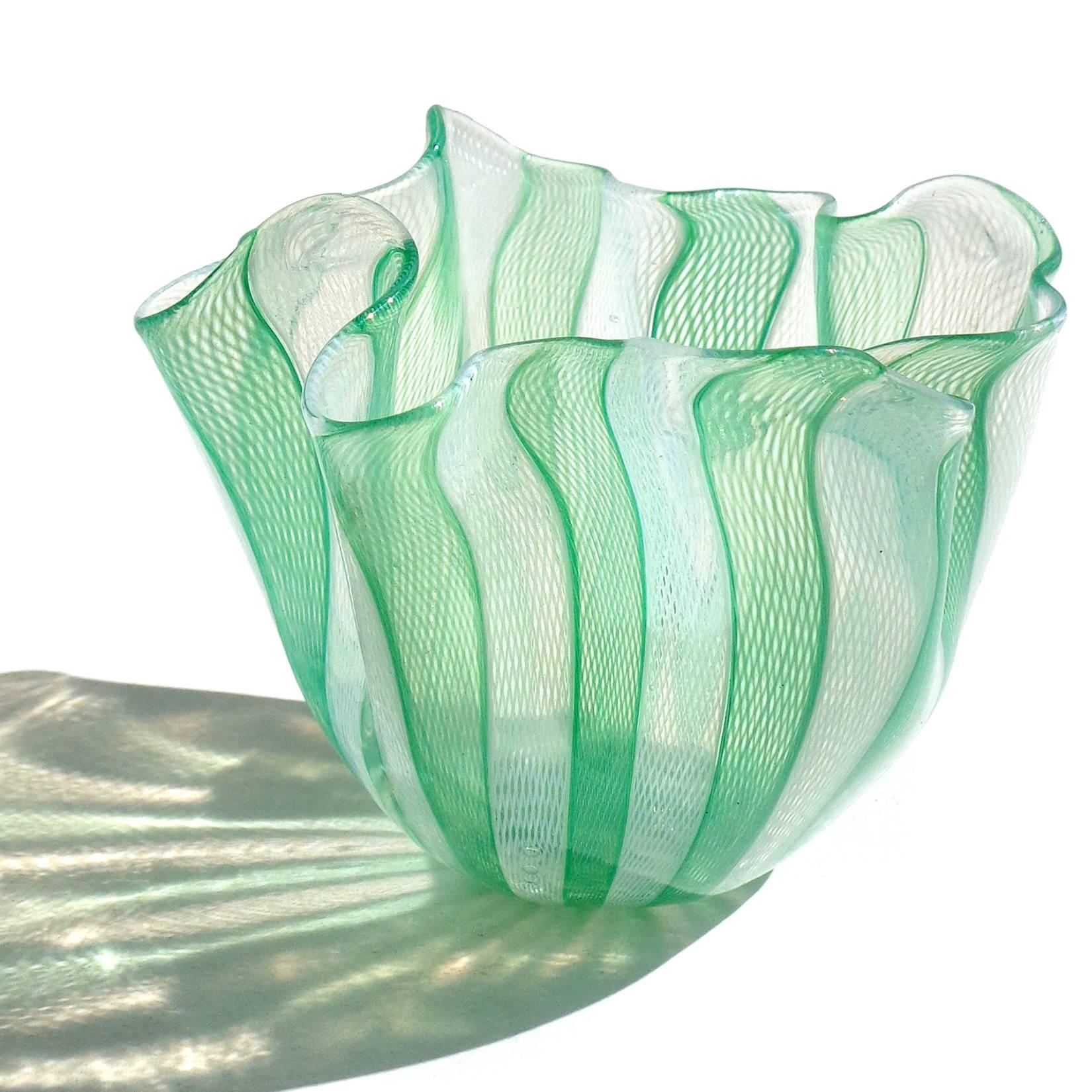 Hand-Crafted Venini Murano Signed Italian Art Glass Fazzoletto Handkerchief Vases