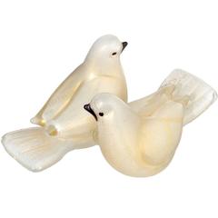 Barovier Toso Murano White Gold Flecks Italian Art Glass Love Birds Sculpture 7