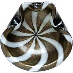 Alfredo Barbini Murano Black White Gold Flecks Italian Art Glass Bowl
