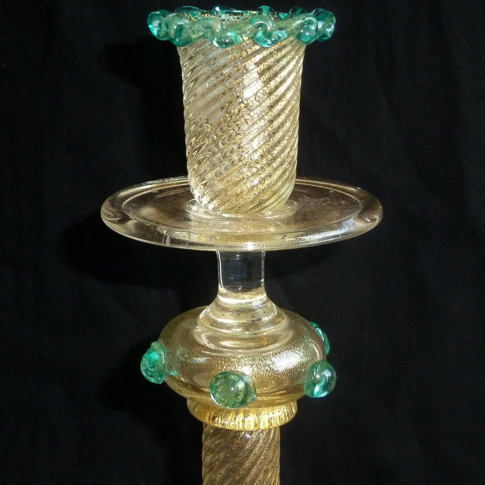 Hand-Crafted Ercole Barovier Murano Gold Leaf Italian Art Glass Fruit Sculpture Candlesticks