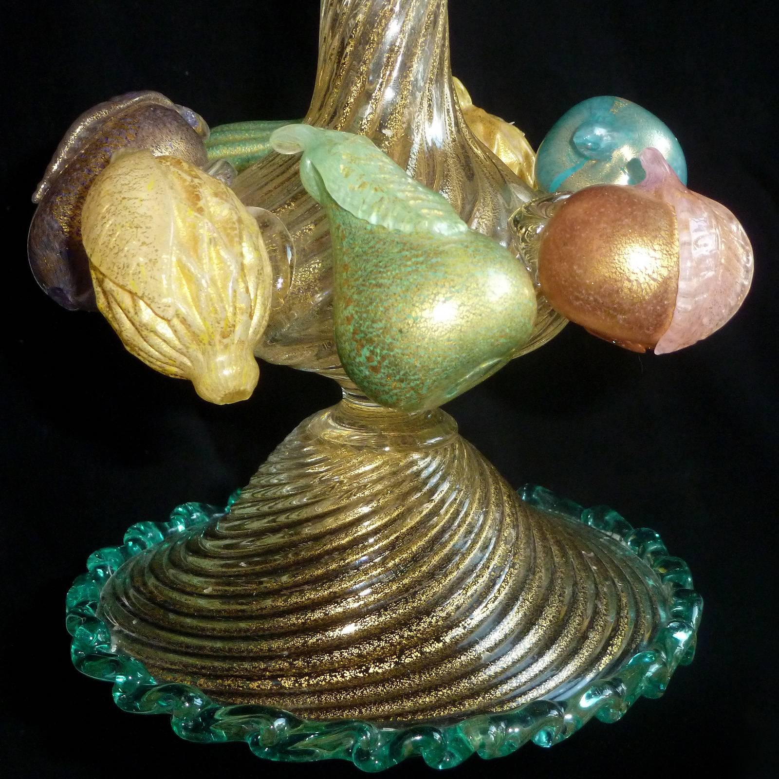 Mid-20th Century Ercole Barovier Murano Gold Leaf Italian Art Glass Fruit Sculpture Candlesticks
