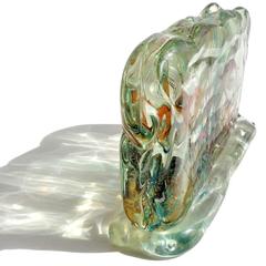 Cenedese Murano Orange Purple Gold Fish Italian Art Glass Aquarium Block