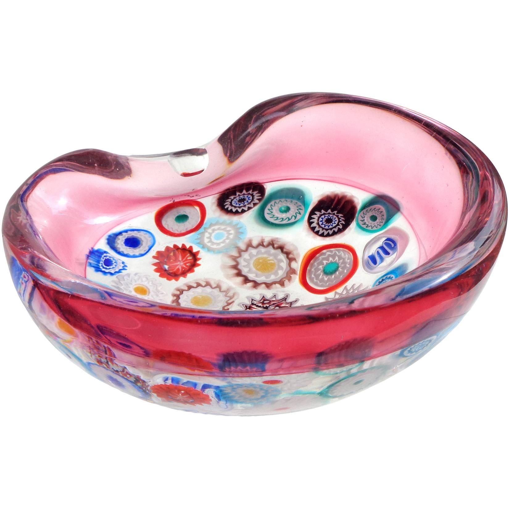 Archimede Seguso Murano Millefiori Canes Italian Art Glass Incalmo Ashtray