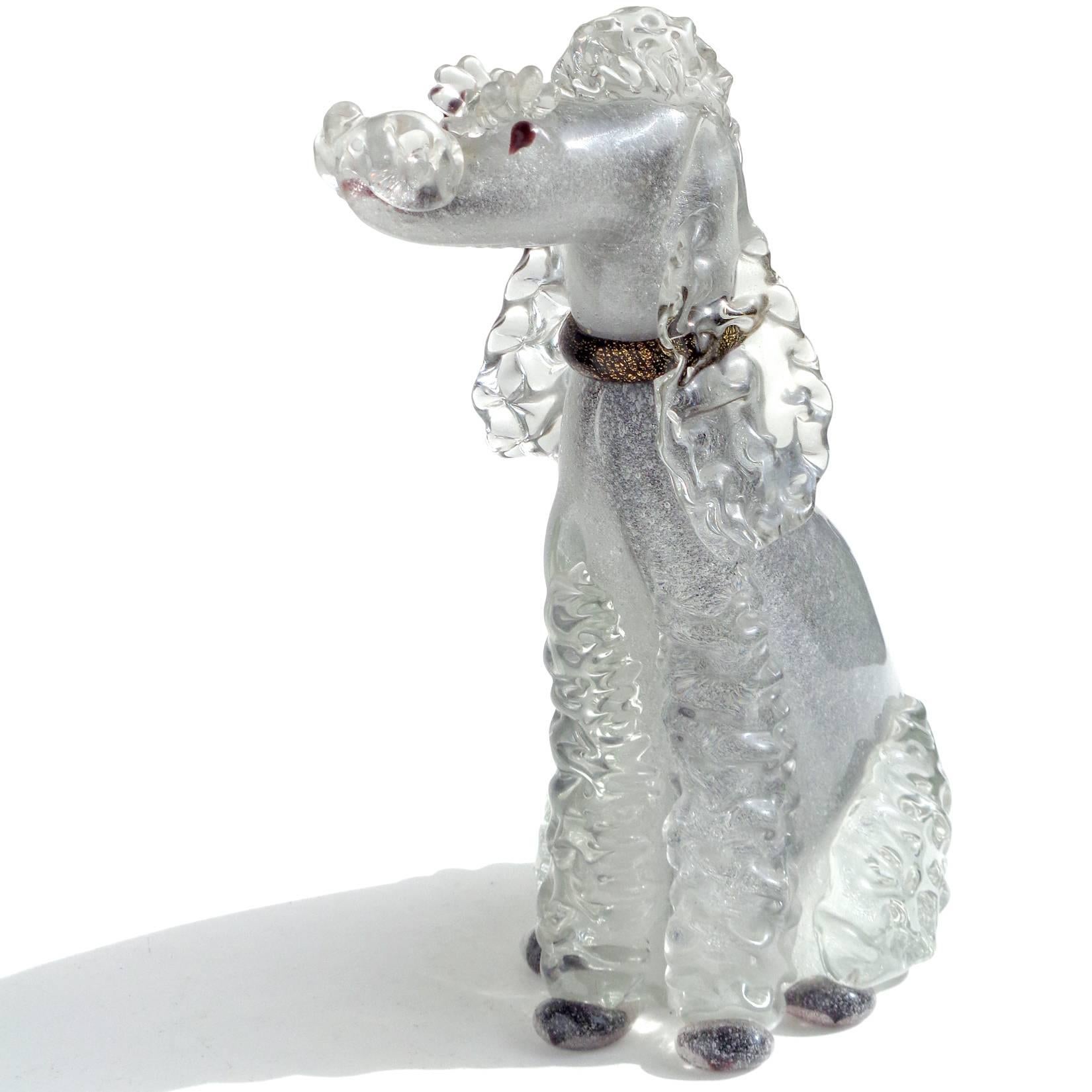 Gorgeous and very rare Murano hand blown Pulegoso bubbles, black and gold Italian art glass poodle puppy dog sculpture. Documented to designer Alfredo Barbini, circa 1950s-1960s and published in his catalog. Highly detailed, even with eyelashes over