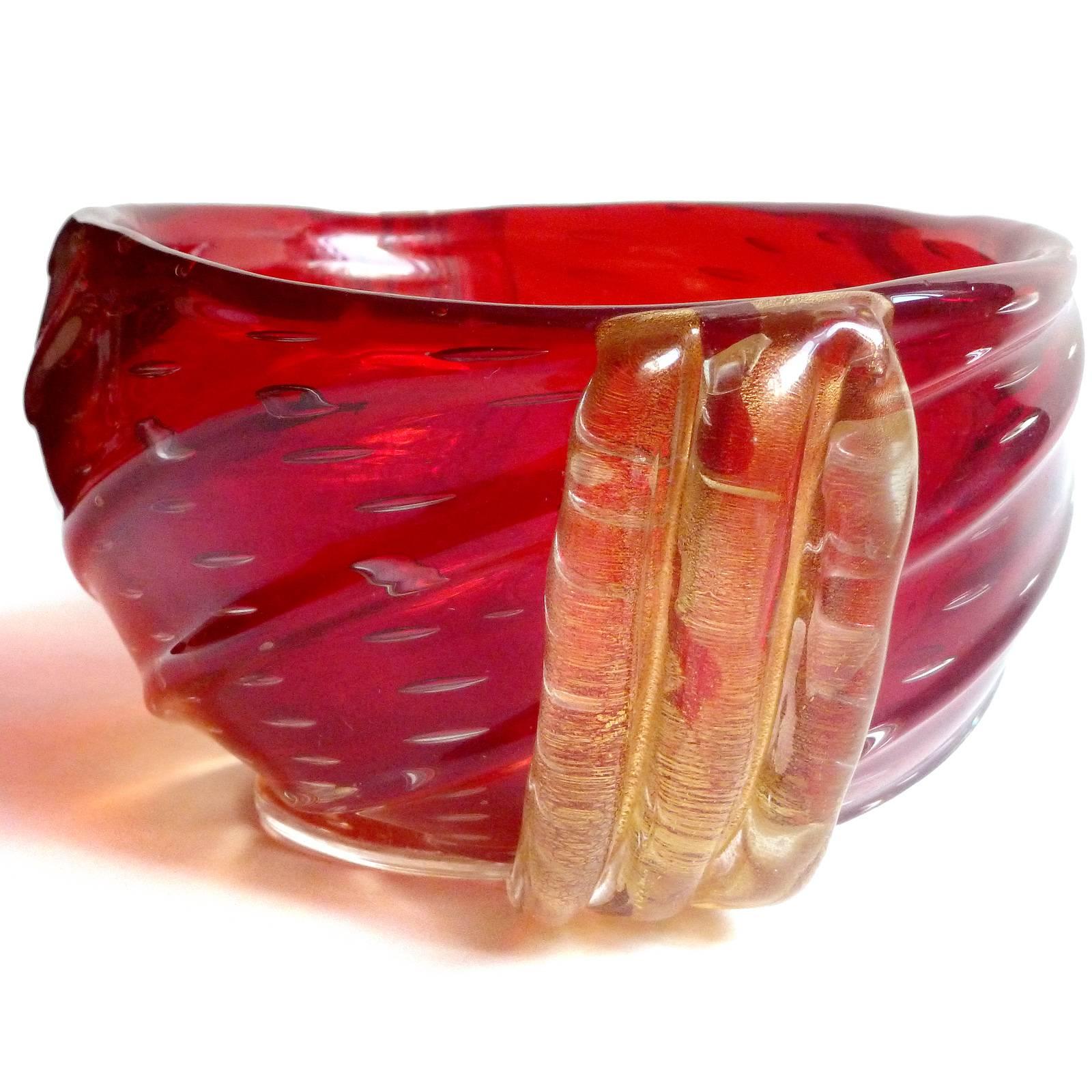 Mid-Century Modern Barovier Toso Murano Red Orange Amberina Gold Italian Art Glass Bowl