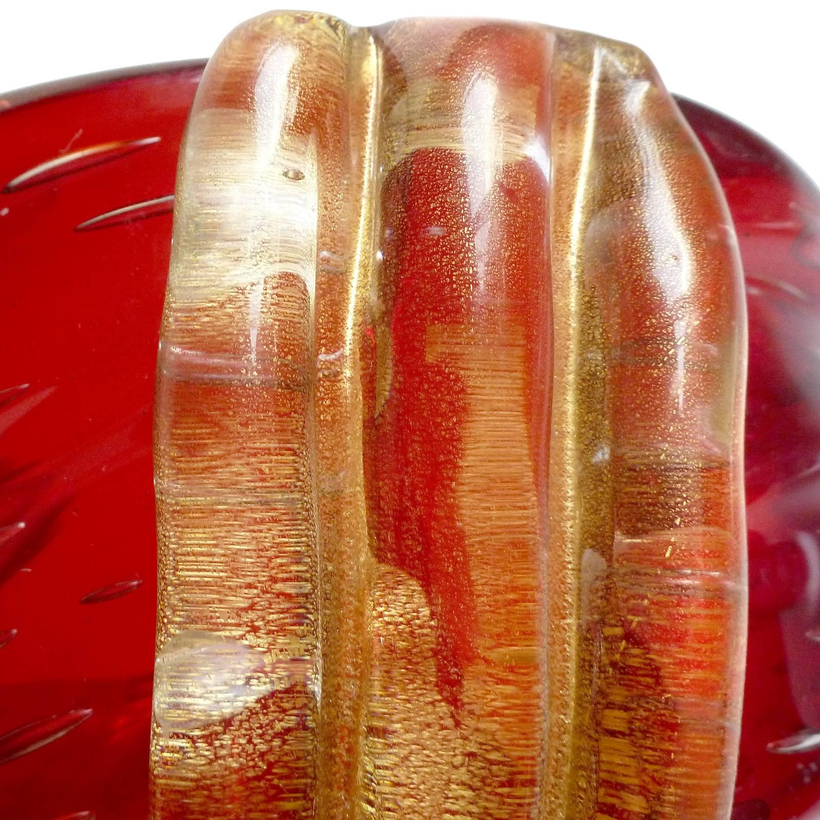 Hand-Crafted Barovier Toso Murano Red Orange Amberina Gold Italian Art Glass Bowl