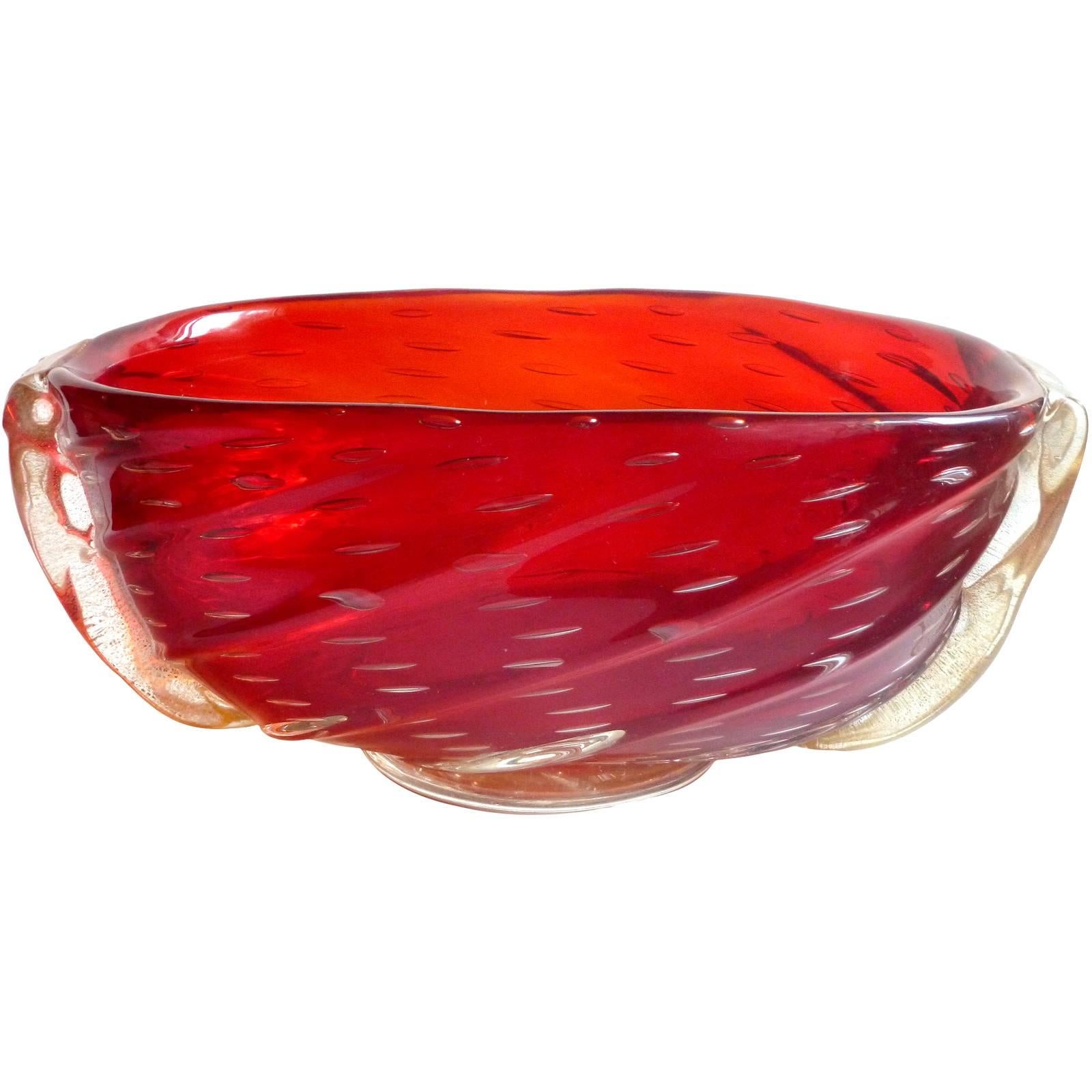 Barovier Toso Murano Red Orange Amberina Gold Italian Art Glass Bowl