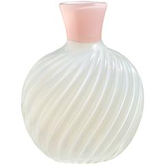 Seguso Murano Opal White Pink Ribbed Italian Art Glass Flower Vase 3