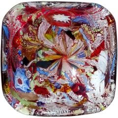 Vintage A.Ve.M. Murano Red Silver Fleck Zanfirico Ribbons Italian Art Glass Bowl