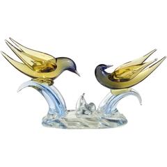 Murano Sommerso Yellow to Blue Italian Art Glass Courting Birds Sculpture 9