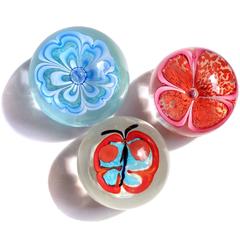 Fratelli Toso Murano Butterfly and Flowers Italian Art Glass Paperweights