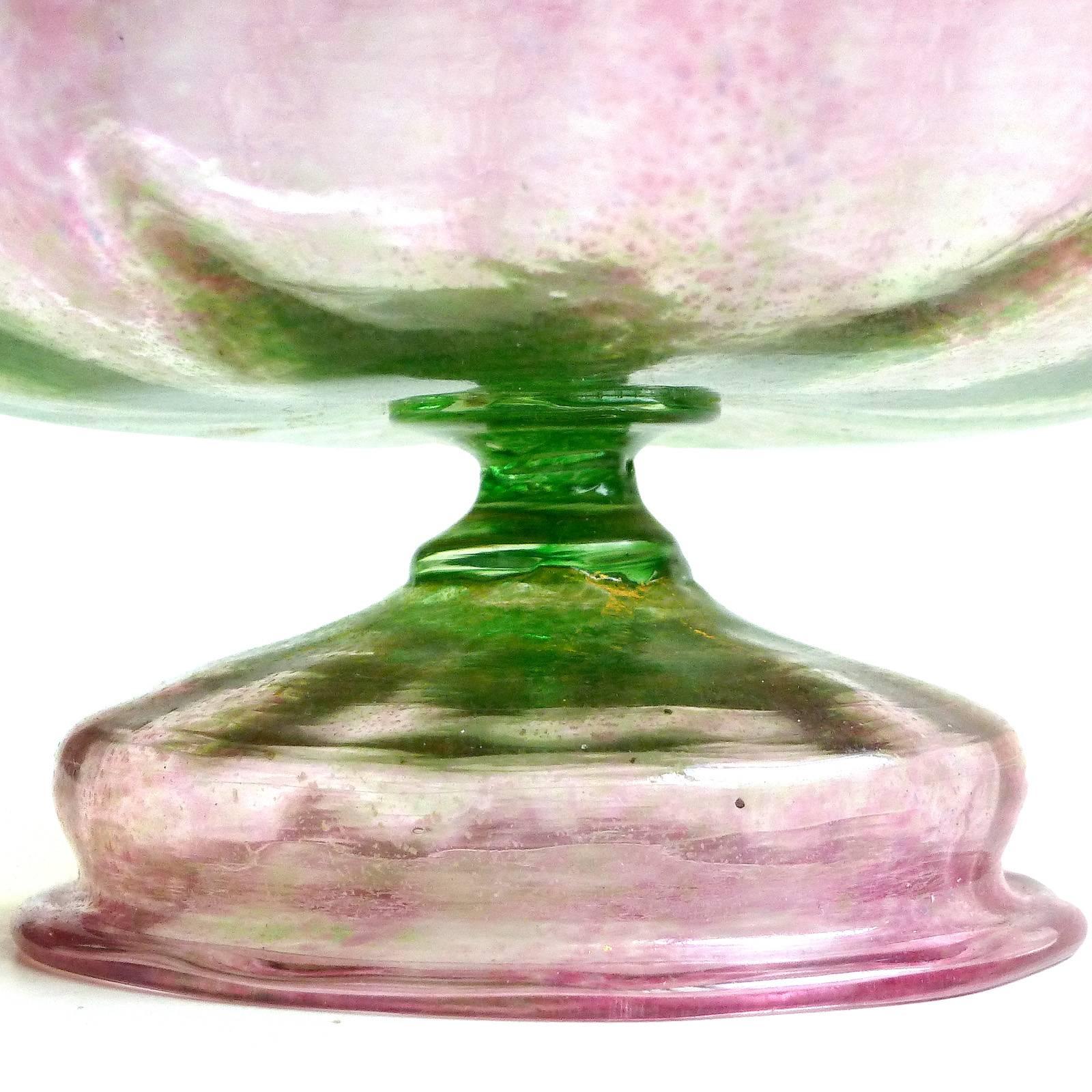 Antique Salviati Venetian Green Pink Gold Flecks Italian Art Glass Pear Top Jar 1