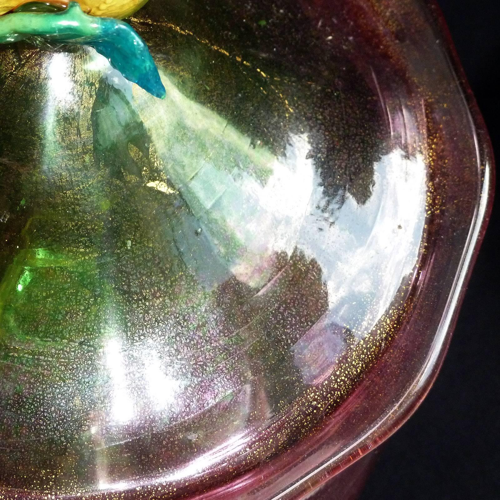 Antique Salviati Venetian Green Pink Gold Flecks Italian Art Glass Pear Top Jar 2