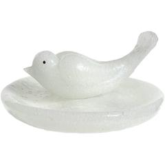 Seguso Vetri d'Arte Murano Pulegoso White Italian Art Glass Bird Bowl 8