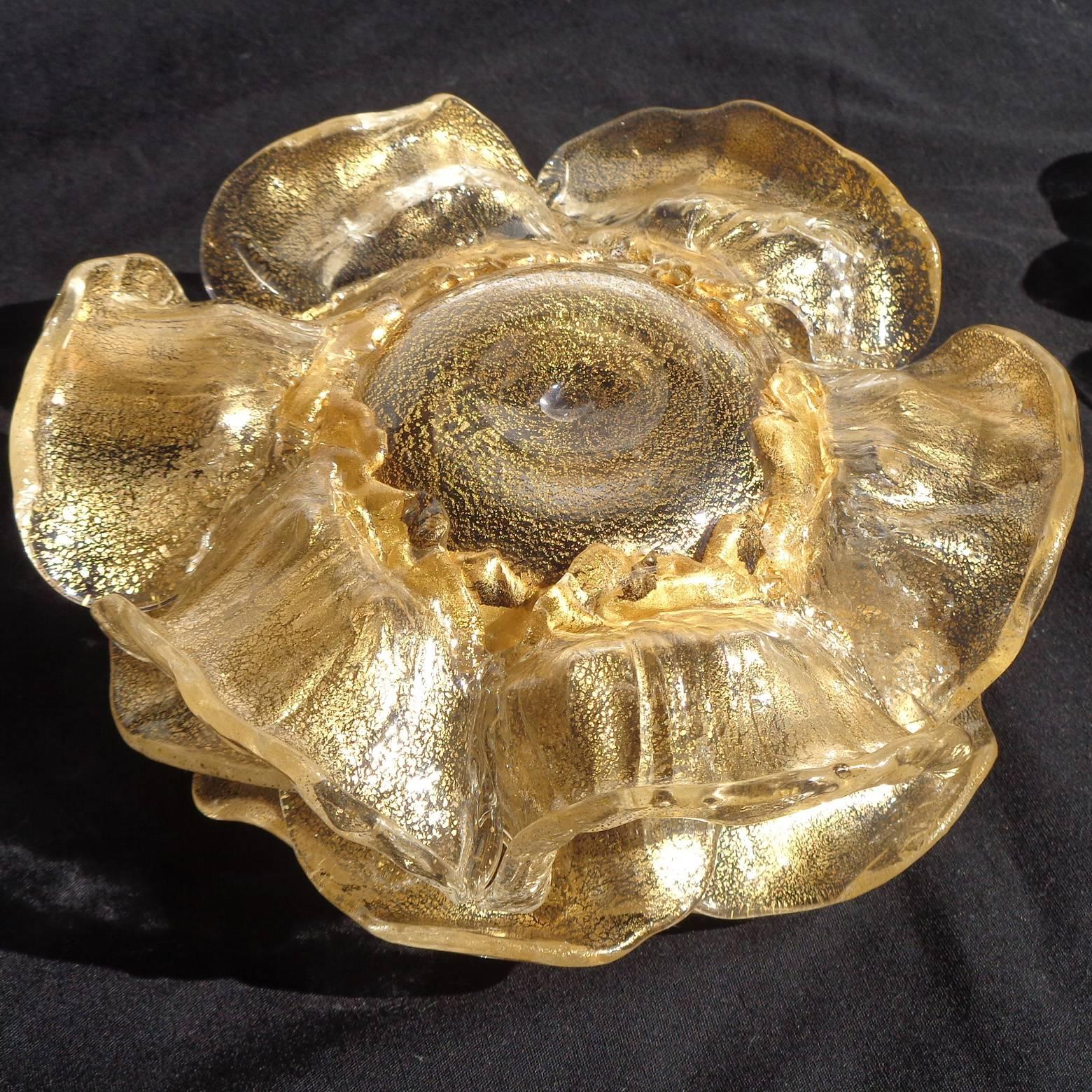 Seguso Vetri D' Arte Murano Gold Italian Art Glass Flower Bowls, Set of Eight In Excellent Condition In Kissimmee, FL